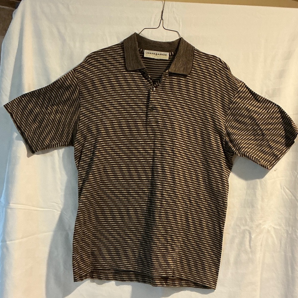 Jhane Barnes Brown & Cream Striped Polo Shirt